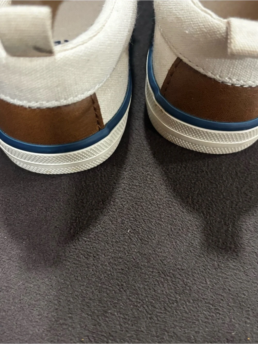 Gymboree Cream Canvas Kids Boat Sneakers with Brown Laces and Blue Trim